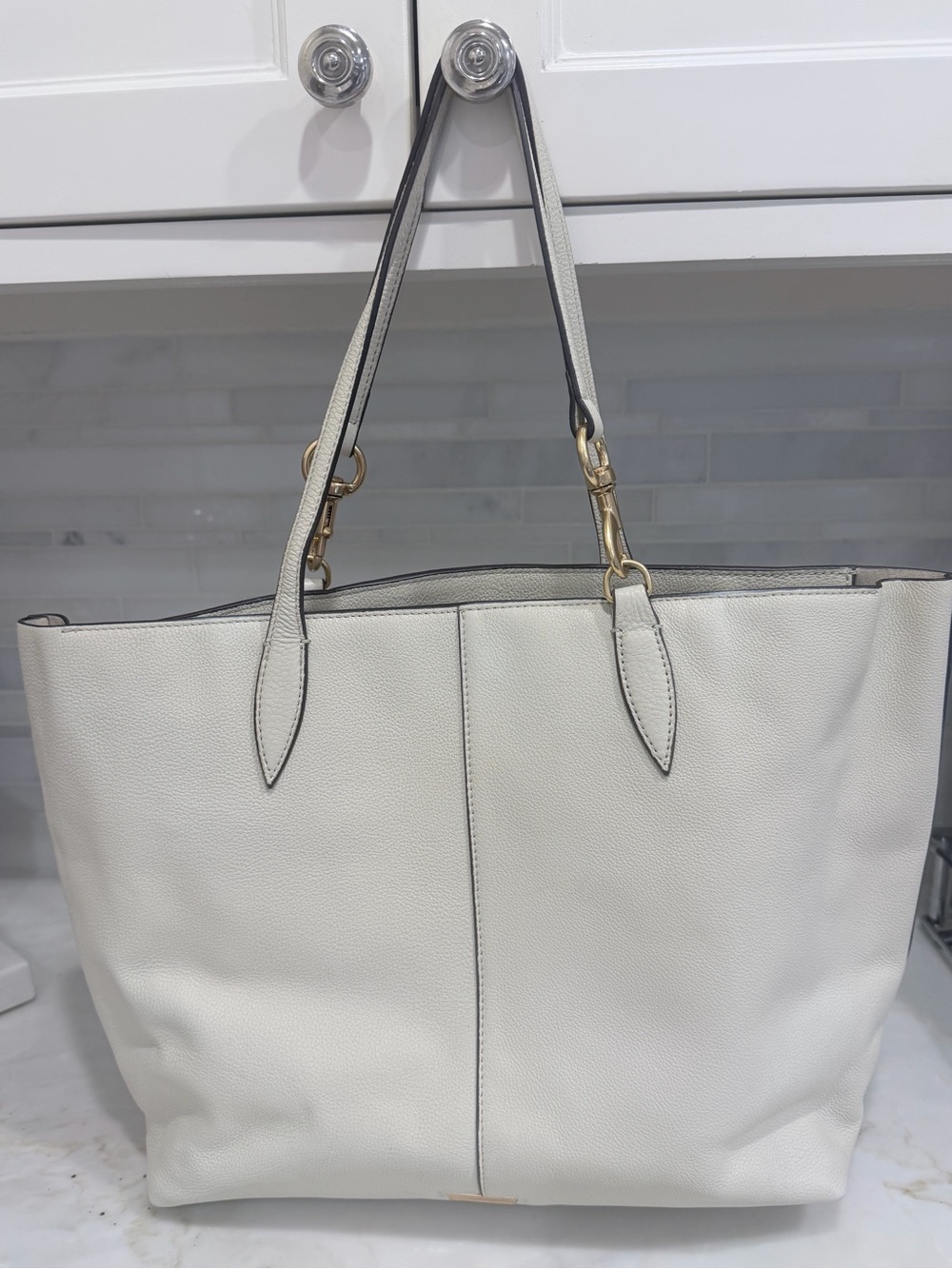 Rebecca Minkoff Cream Pebbled Leather Tote with Gold Hardware